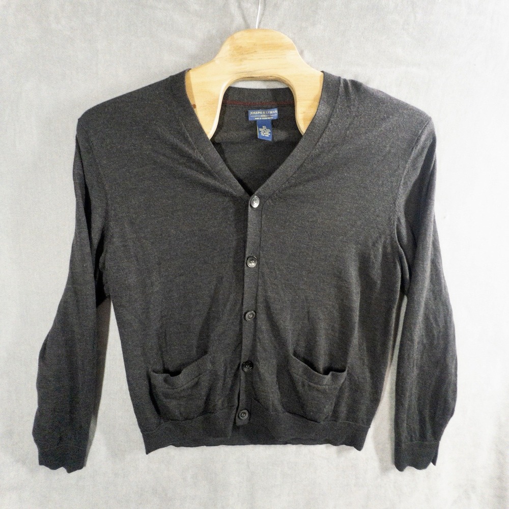 Joseph & Lyman Sweater Men XL Gray Merino Wool V-Neck Cardigan Long Sleeve